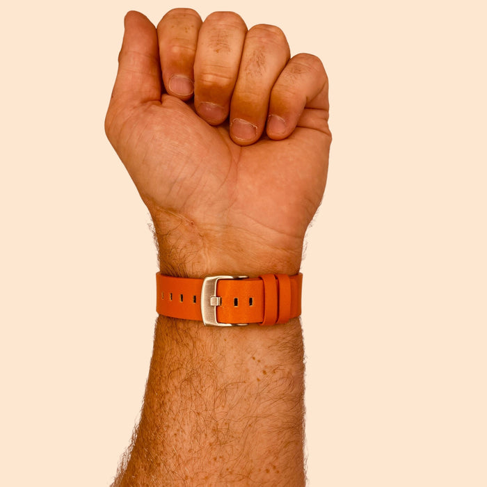 orange-silver-buckle-huawei-watch-gt4-46mm-watch-straps-nz-leather-watch-bands-aus