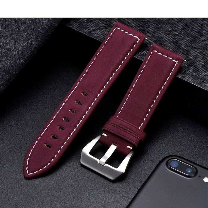 red-silver-buckle-samsung-galaxy-watch-4-classic-(42mm-46mm)-watch-straps-nz-retro-leather-watch-bands-aus