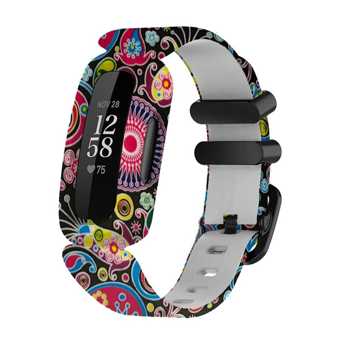 Silver Swirl Silicone Pattern Fitbit Ace 3 compatible Watch Straps NZ