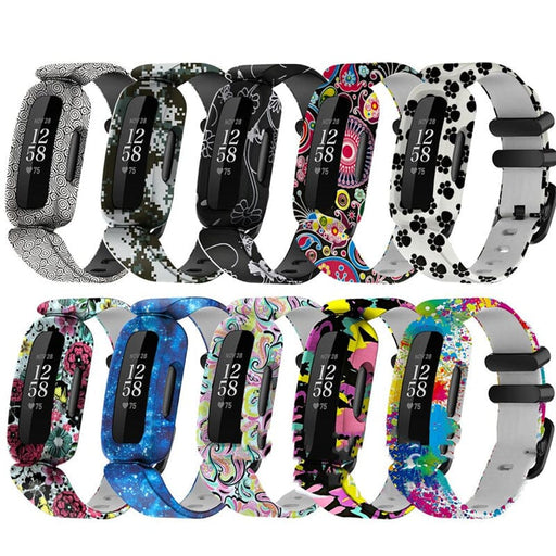 Black Swirl Silicone Pattern Fitbit Ace 3 compatible Watch Straps NZ