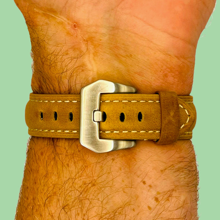 brown-silver-buckle-polar-ignite-watch-straps-nz-retro-leather-watch-bands-aus