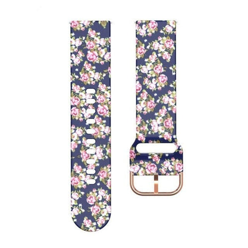 4 - Black and White Flowers Silicone Pattern Watch Straps compatible with the Garmin Vivoactive 4s NZ